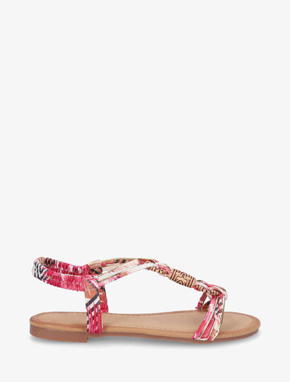 Nu-pieds à cheville élastiquée et perles en bois - Fushia - 1