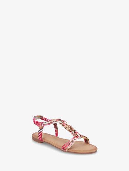 Nu-pieds à cheville élastiquée et perles en bois - Fushia - 2