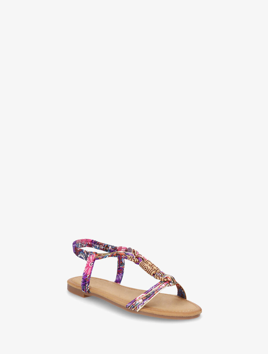 Nu-pieds à cheville élastiquée et perles en bois - Violet - 2