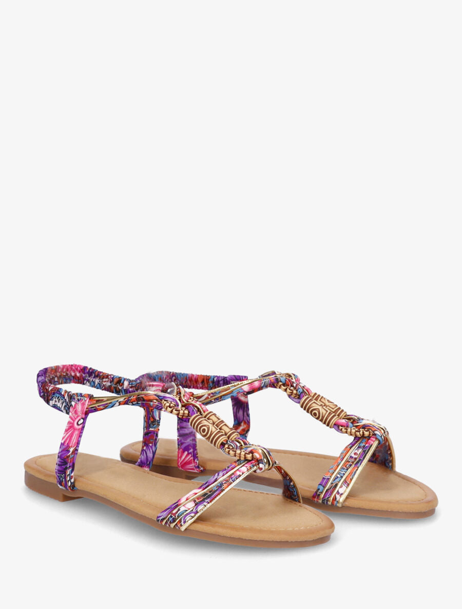 Nu-pieds à cheville élastiquée et perles en bois - Violet - 4