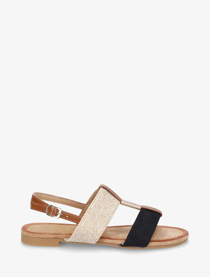 Nu-pieds à brides bimatière et empiècement métal - Noir - 1