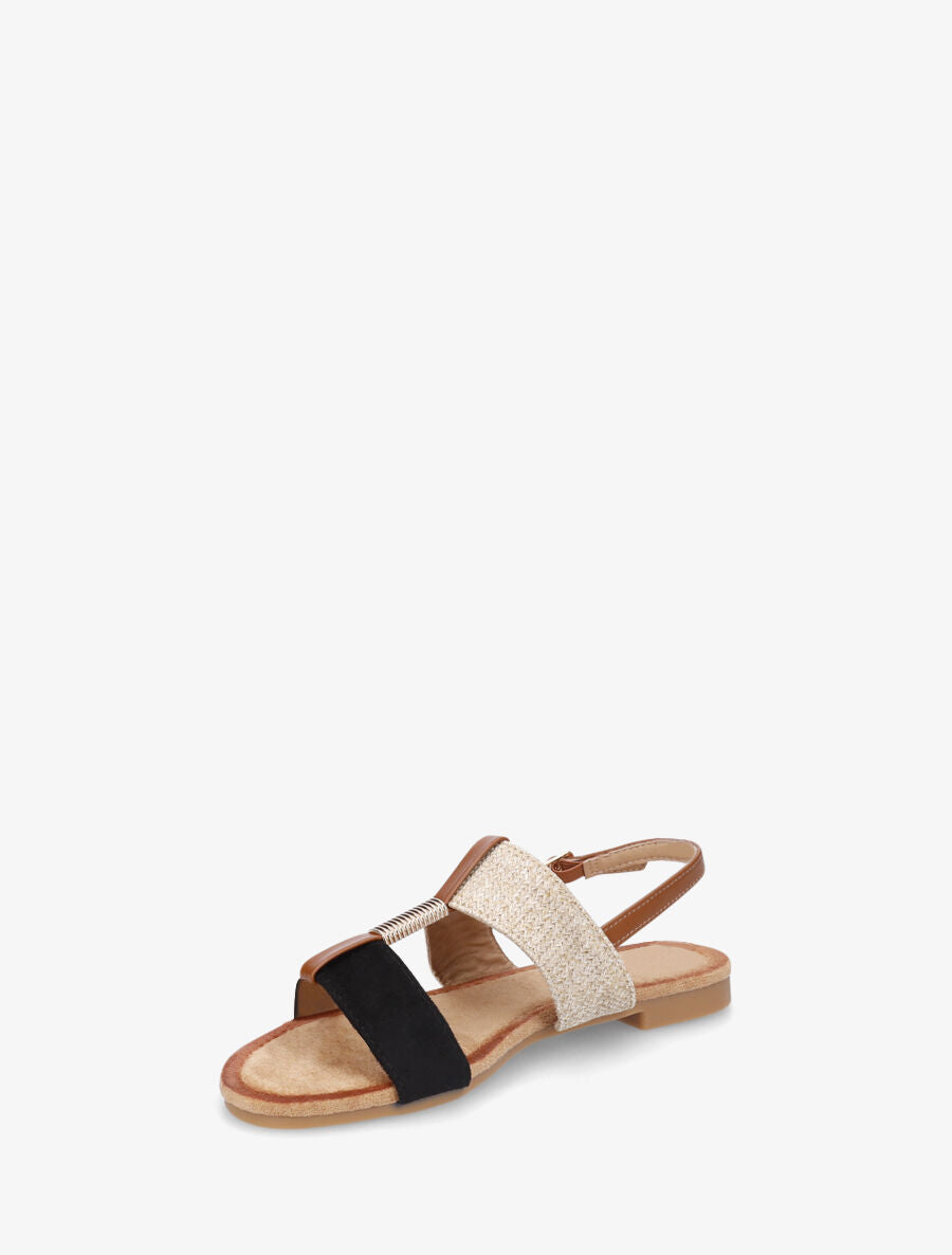 Nu-pieds à brides bimatière et empiècement métal - Noir - 3