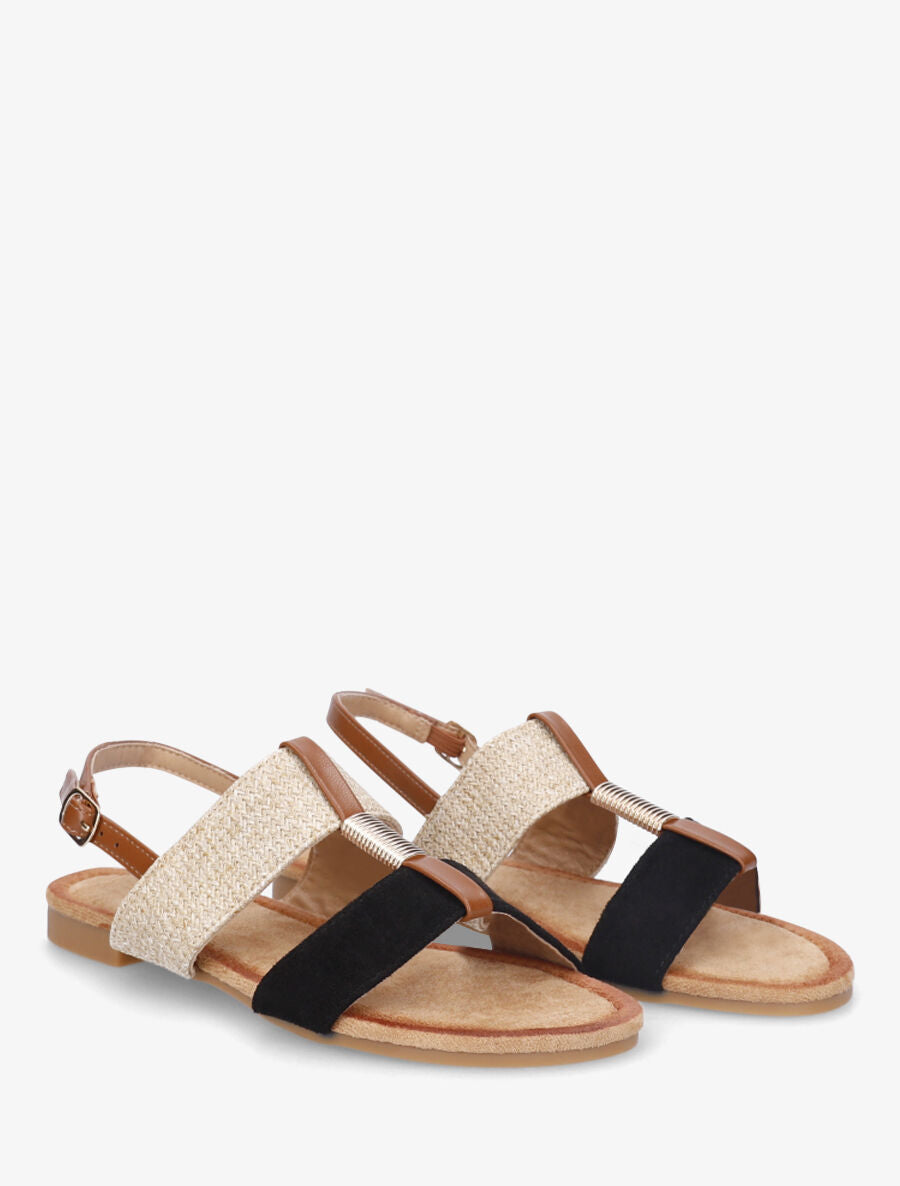 Nu-pieds à brides bimatière et empiècement métal - Noir - 4