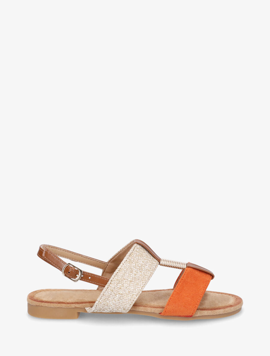 Nu-pieds à brides bimatière et empiècement métal - Orange - 5