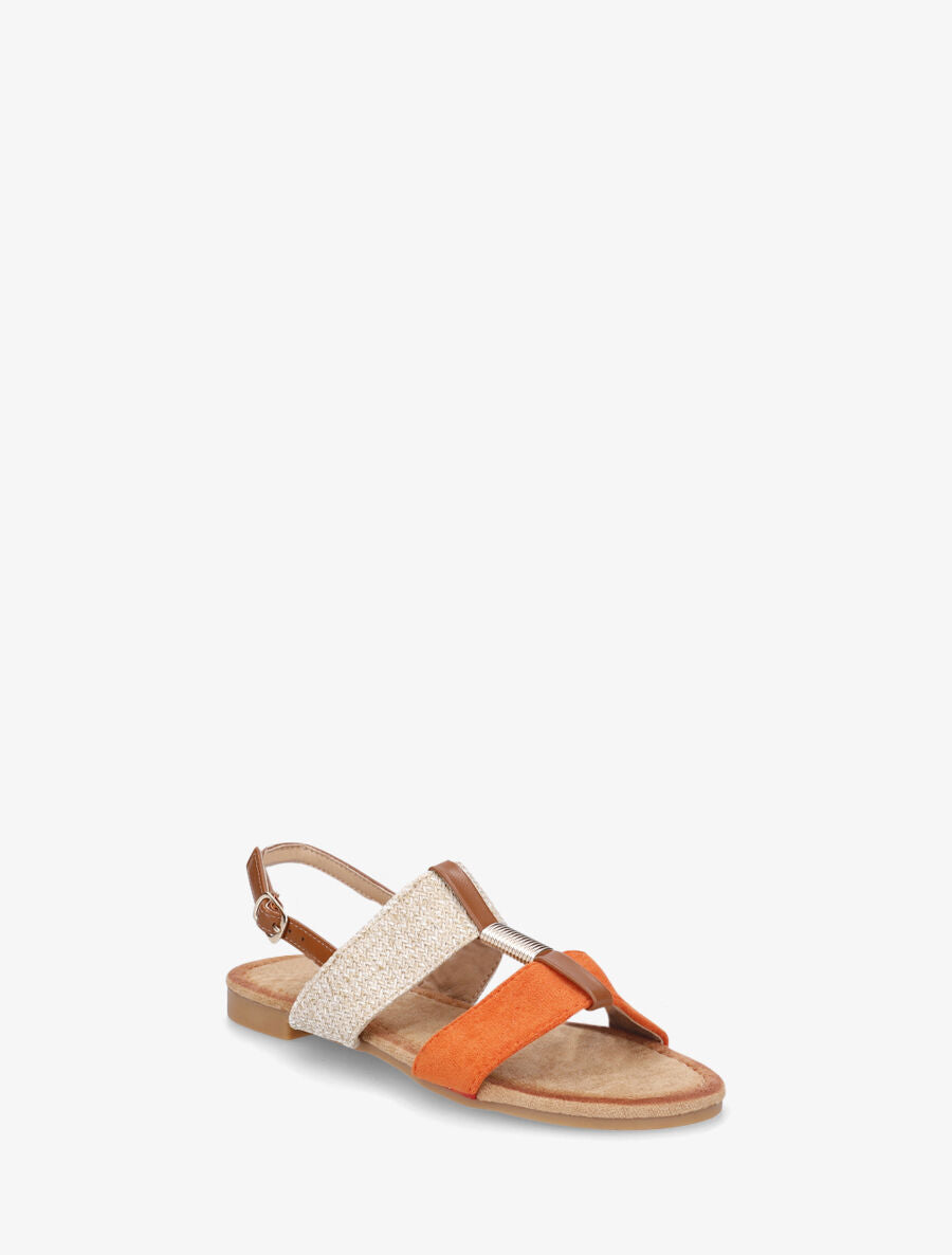 Nu-pieds à brides bimatière et empiècement métal - Orange - 2