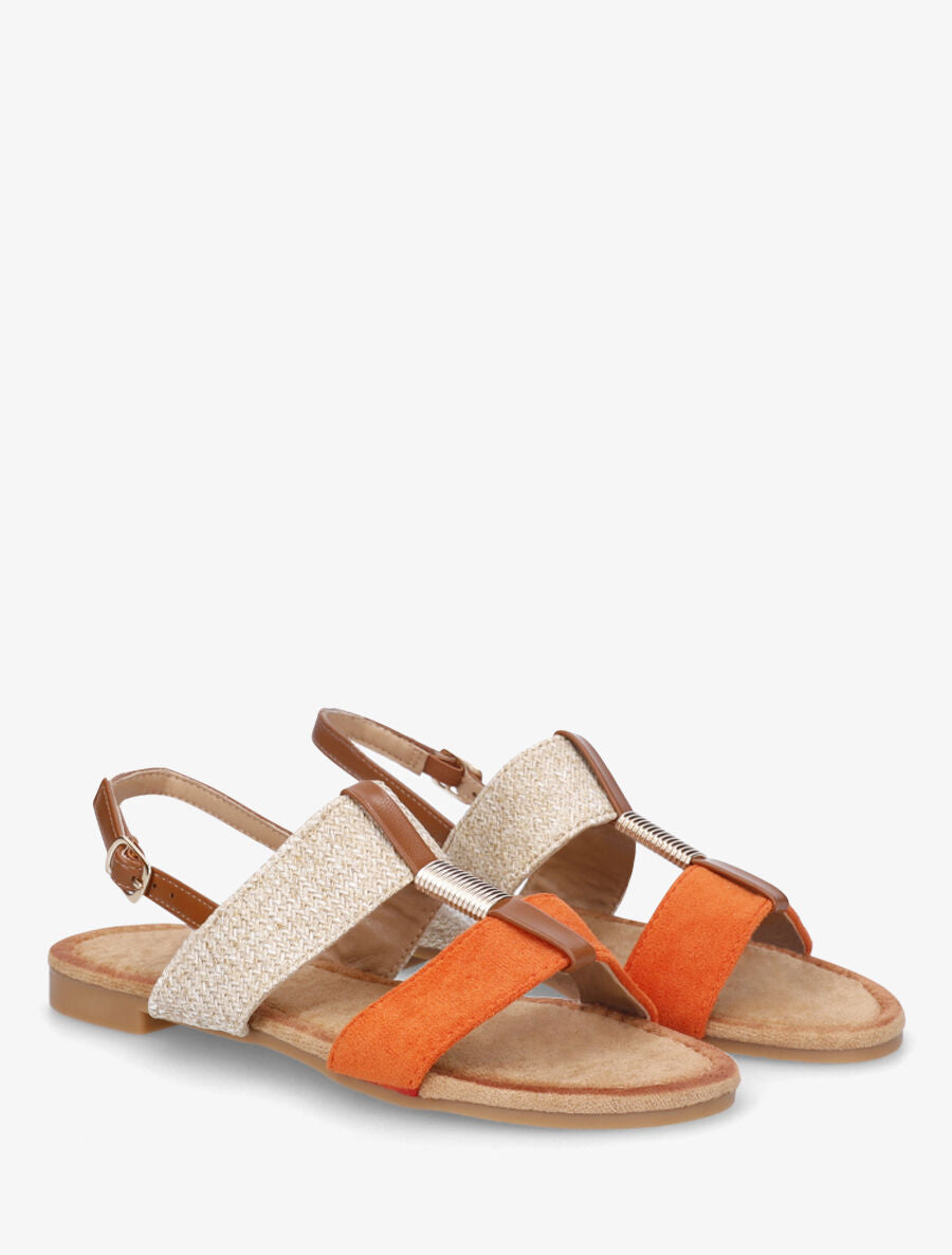 Nu-pieds à brides bimatière et empiècement métal - Orange - 4