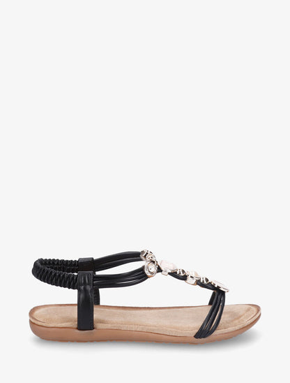 Nu-pieds à empiècement strass et bijoux - Noir - 1