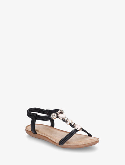 Nu-pieds à empiècement strass et bijoux - Noir - 2