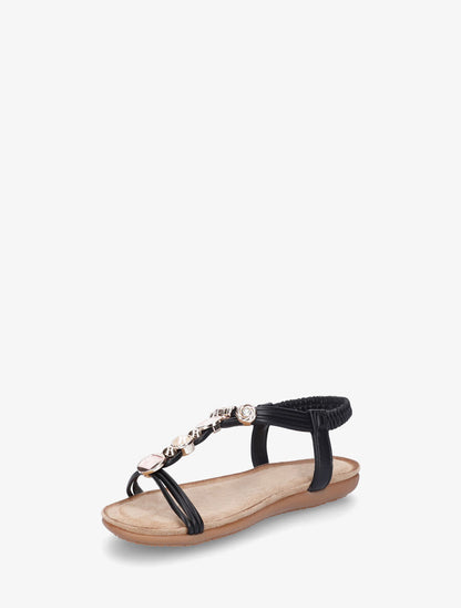 Nu-pieds à empiècement strass et bijoux - Noir - 3