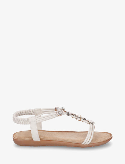 Nu-pieds à empiècement strass et bijoux - Beige - 5