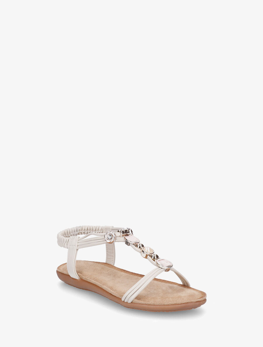 Nu-pieds à empiècement strass et bijoux - Beige - 2