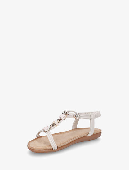 Nu-pieds à empiècement strass et bijoux - Beige - 3
