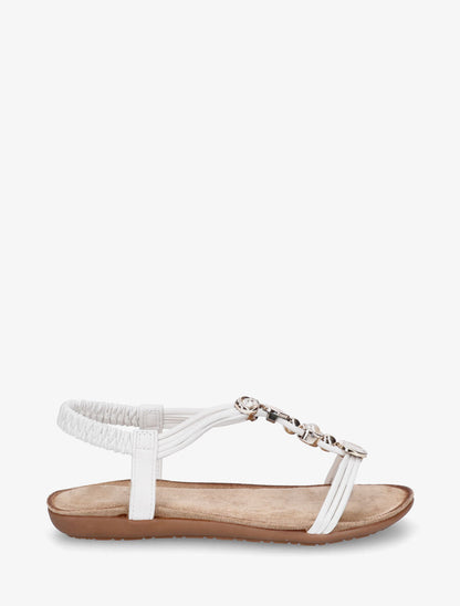 Nu-pieds à empiècement strass et bijoux - Blanc - 1