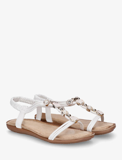 Nu-pieds à empiècement strass et bijoux - Blanc - 4