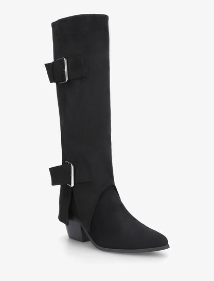 Bottes en suédine à revers et ceinturons - Noir - 2