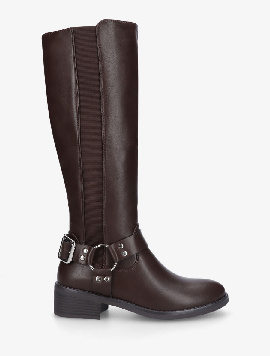 Bottes en simili à ceinturon décoratif - Chocolat - 1