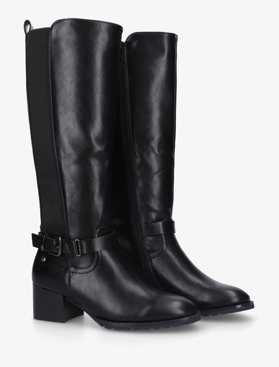 Bottes élastiquées en simili - Noir - 4