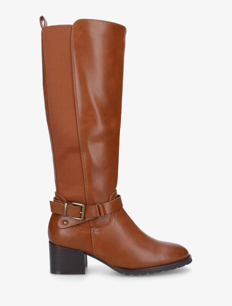 Bottes élastiquées en simili - Camel - 1