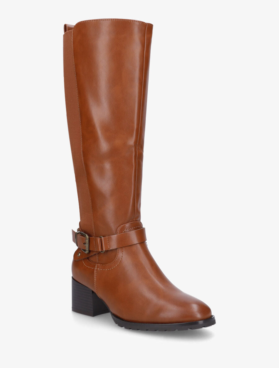 Bottes élastiquées en simili - Camel - 2