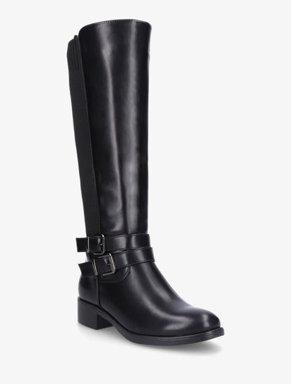 Bottes à talon en simili et tissu - Noir - 2