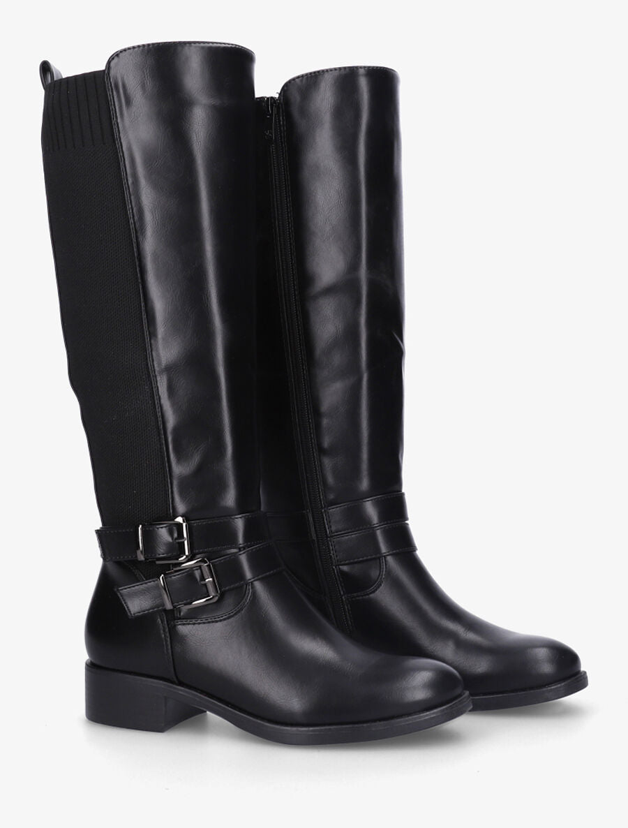 Bottes à talon en simili et tissu - Noir - 4