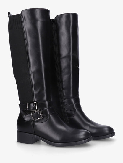 Bottes à talon en simili et tissu - Noir - 4