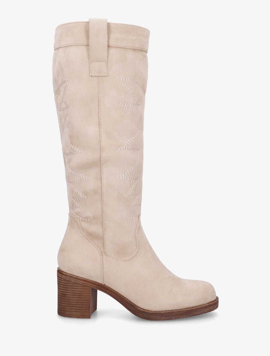 Bottes en suédine brodées - Beige - 5