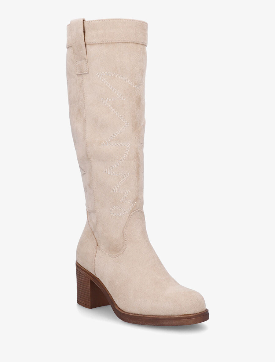 Bottes en suédine brodées - Beige - 2