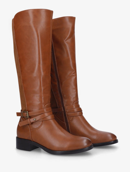 Bottes en similicuir à empiècement suédine - Camel - 4