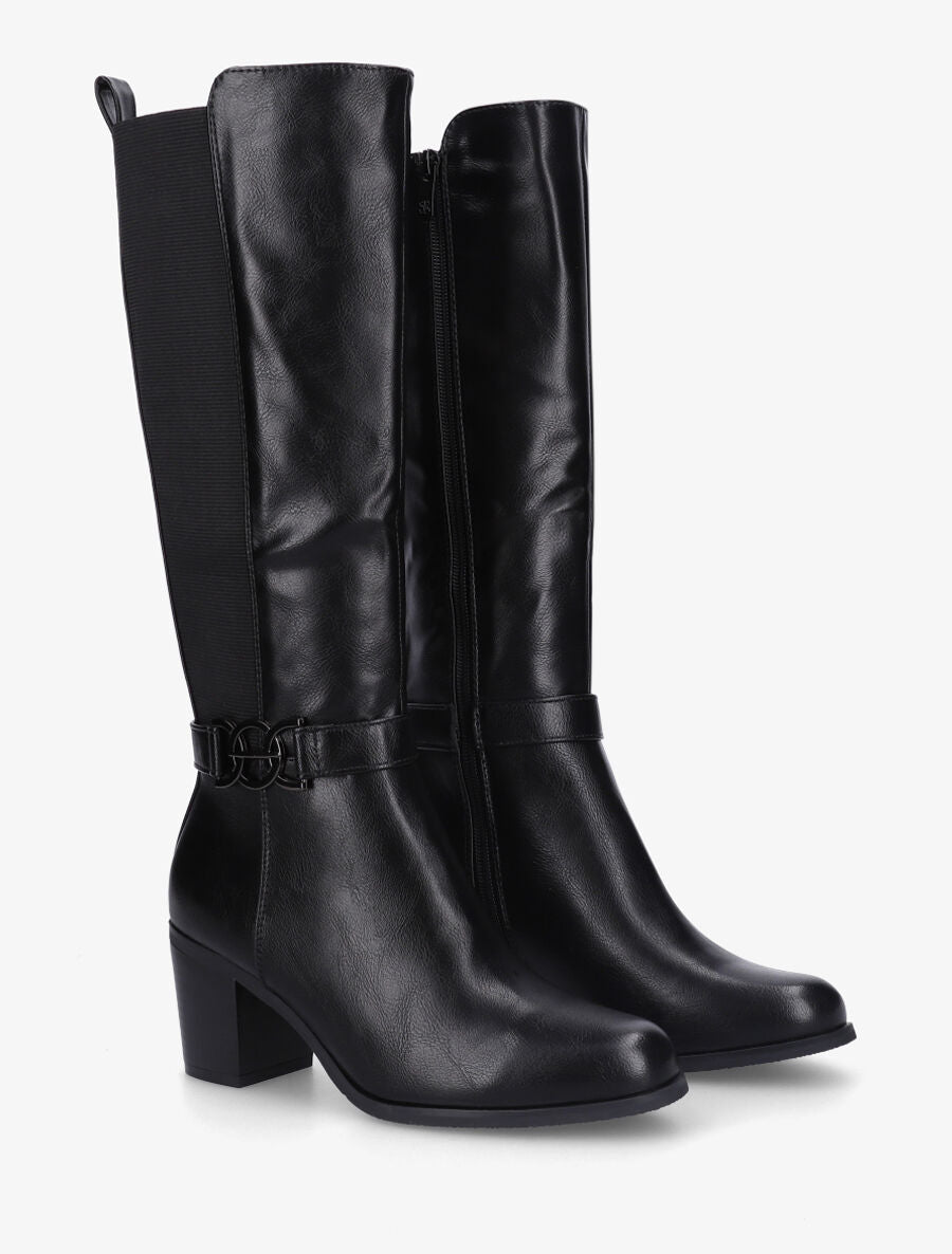 Bottes élastiquées en simili - Noir - 4