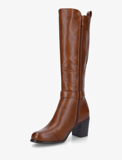 Bottes élastiquées en simili - Camel - 3