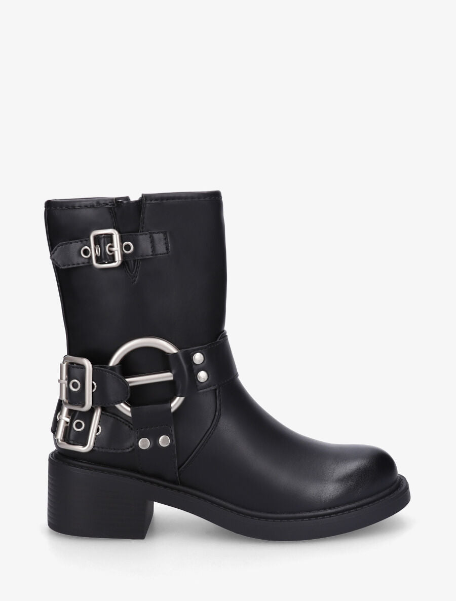 Bottines montantes en simili à boucles - Noir - 1