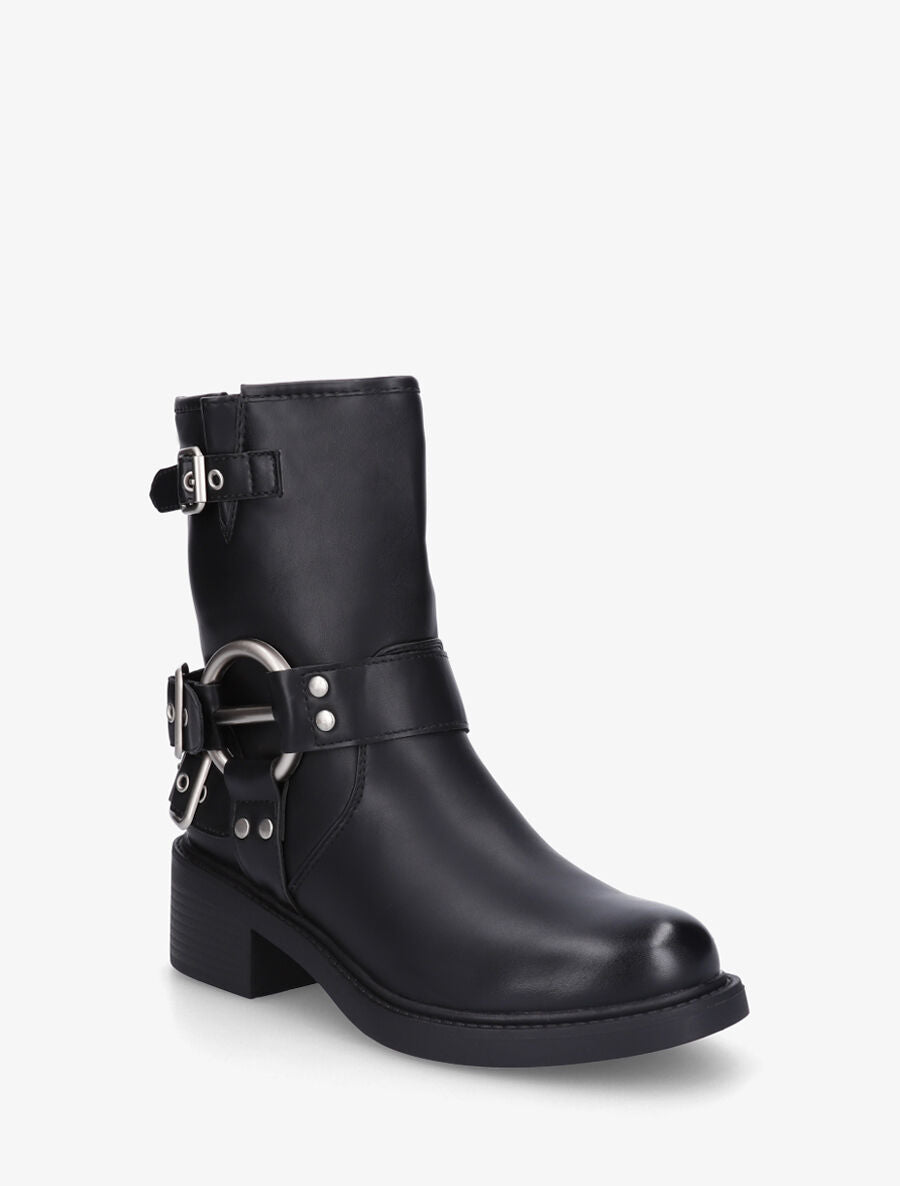 Bottines montantes en simili à boucles - Noir - 2