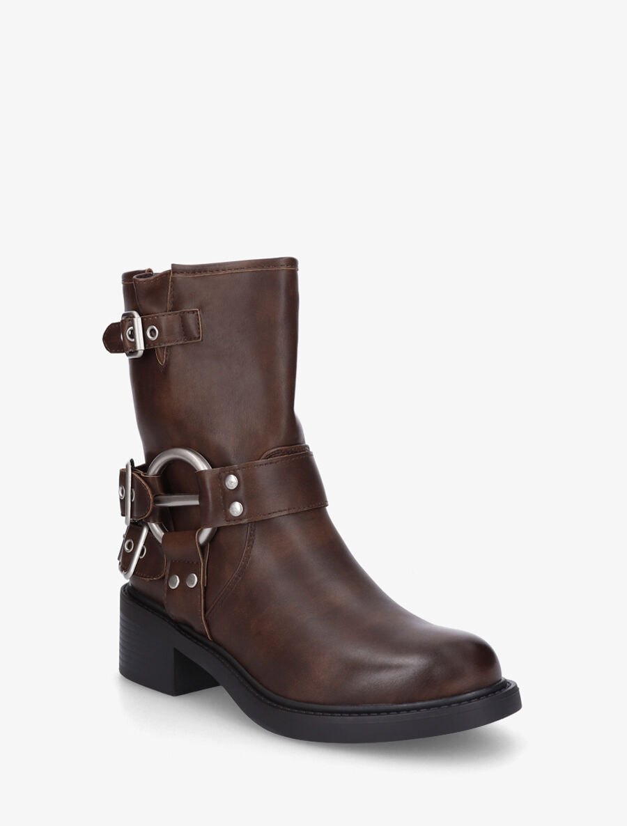 Bottines montantes en simili à boucles - Marron - 2
