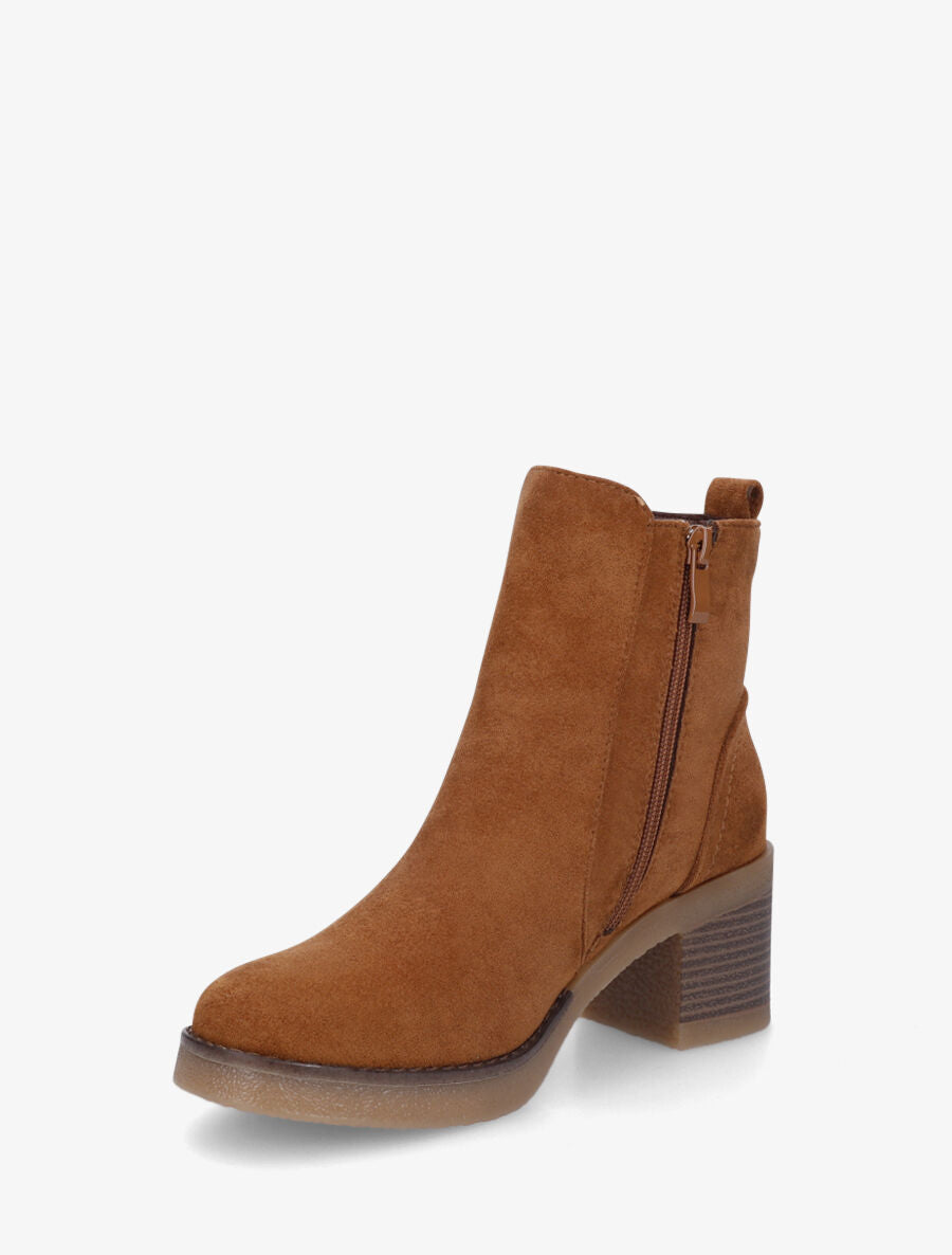 Bottines en suédine à zip décoratif - Camel - 3
