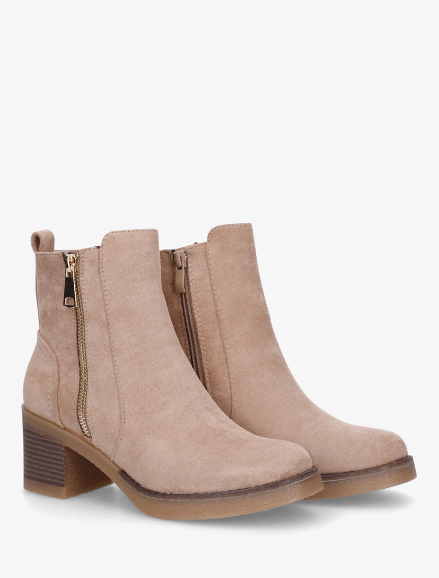 Bottines en suédine à zip décoratif - Taupe - 4