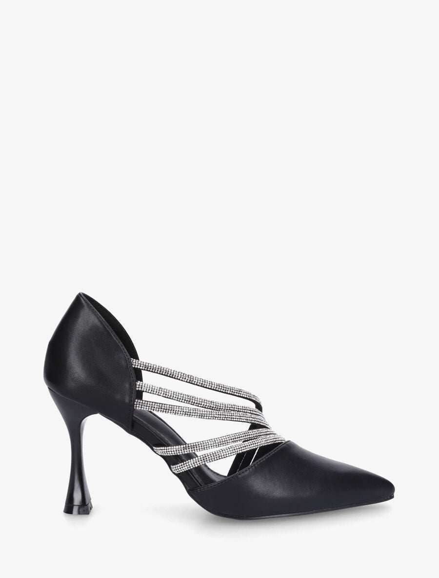 Escarpins en simili côté ouvert - Noir - 1