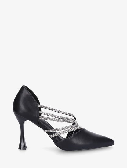 Escarpins en simili côté ouvert - Noir - 1