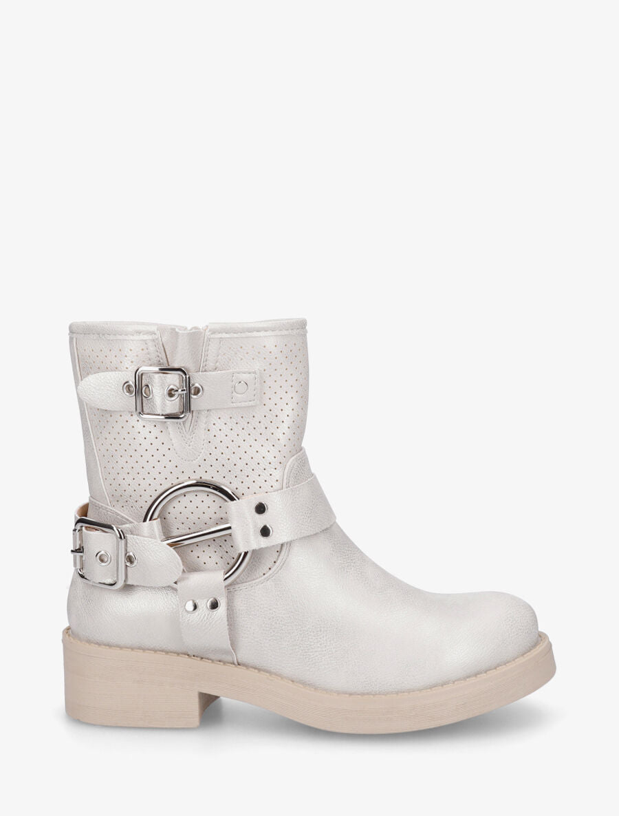 Bottines en simili nacré à quartier ajouré et boucles - Argent - 5