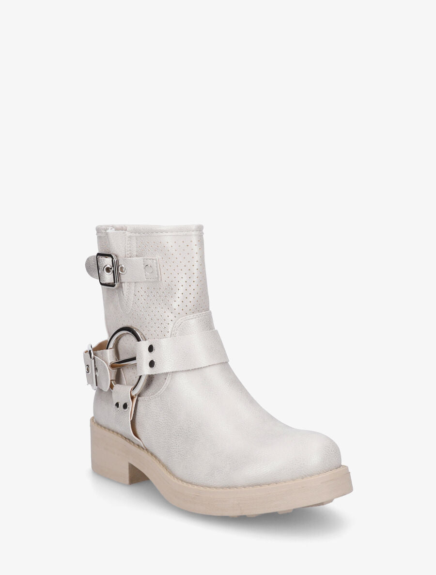 Bottines en simili nacré à quartier ajouré et boucles - Argent - 2