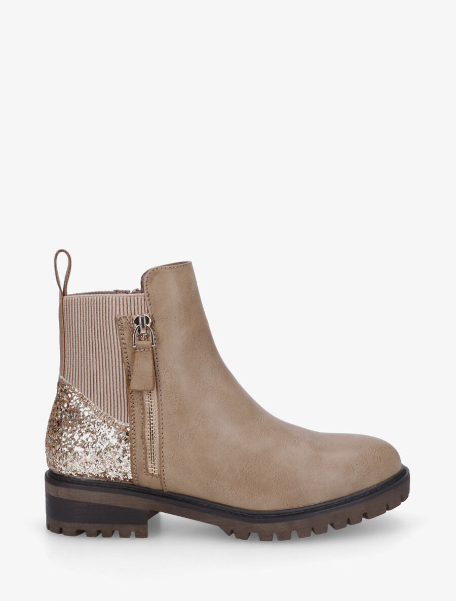 Bottines en simili à contrefort pailleté et zip - Taupe - 1