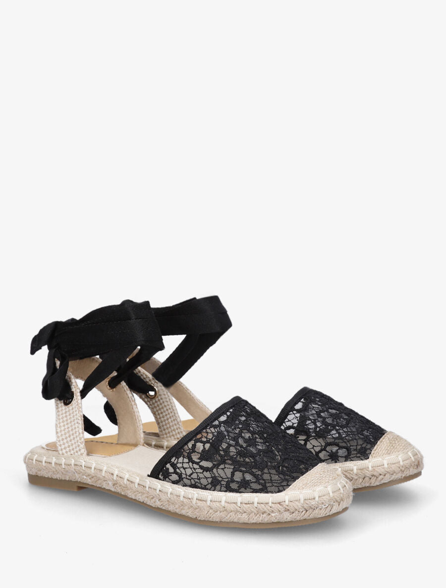 Espadrilles avec liens à nouer - Noir - 4