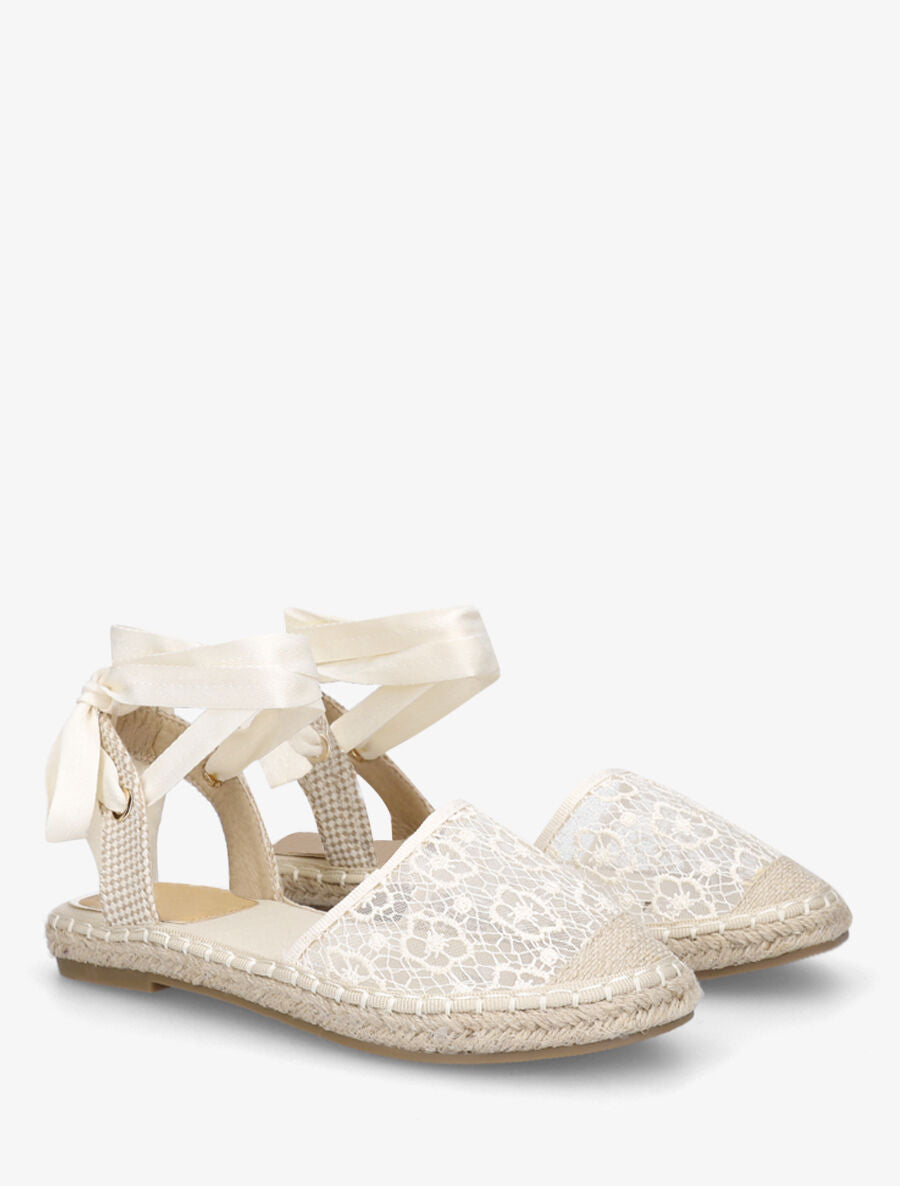 Espadrilles avec liens à nouer - Beige - 4