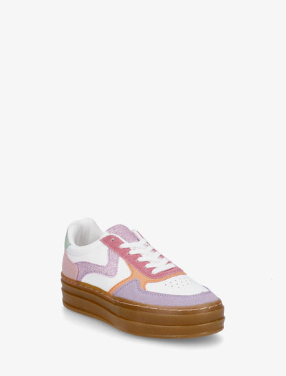 Sneakers à blocs multicolore et semelle épaisse - Rose - 2