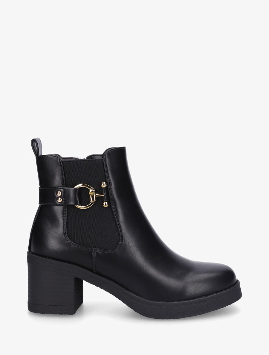 Bottines élastiquées à talon bloc - Noir - 1