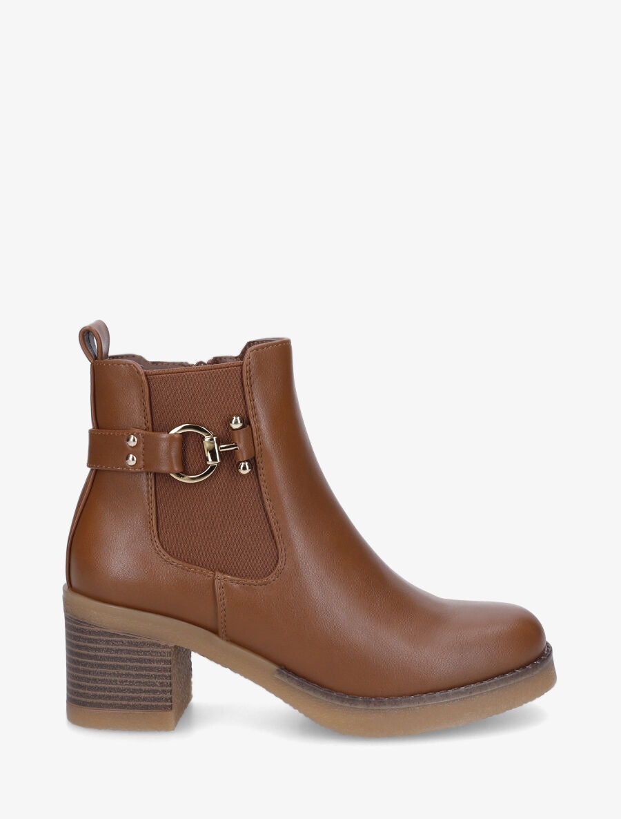 Bottines élastiquées à talon bloc - Camel - 5