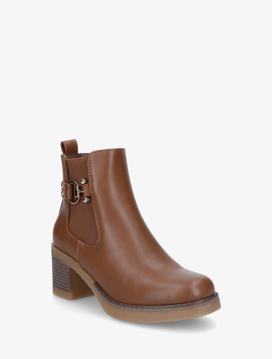 Bottines élastiquées à talon bloc - Camel - 2