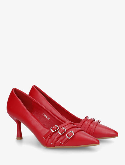 Escarpins en simili à triple boucles décoratives - Rouge - 4