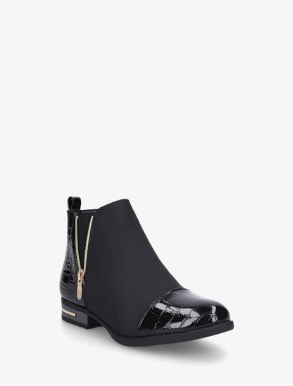 Bottines à imprimé croco et zip décoratif - Noir - 2