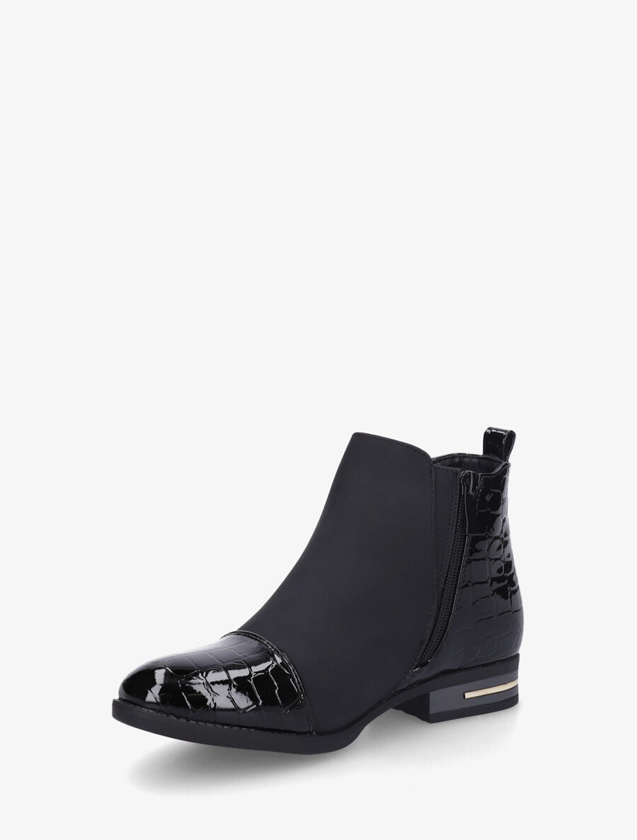 Bottines à imprimé croco et zip décoratif - Noir - 3